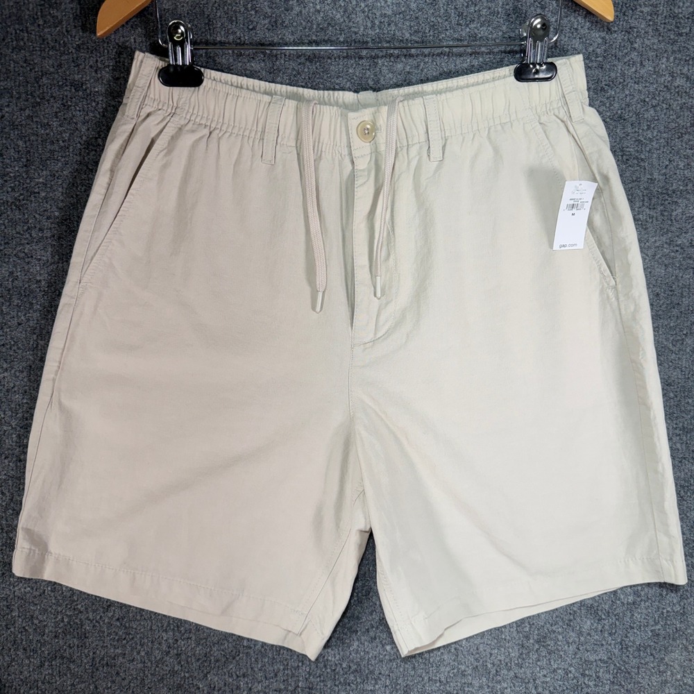 Gap Linen Easy Shorts Mens Medium Khaki Tan Pull-On Drawstring Elastic Waist - Picture 1 of 11